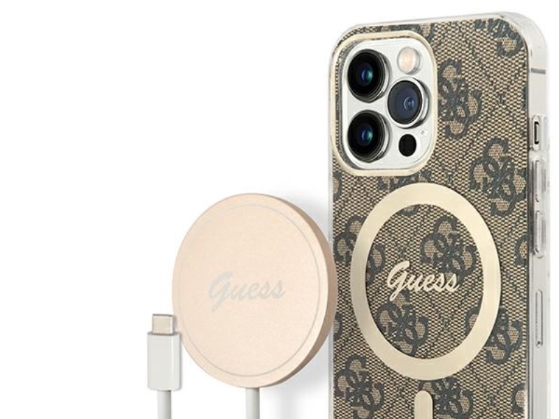 Set Guess GUBPP13LH4EACSW Case+ Charger Apple iPhone 13 Pro dėklas telefonui rudos spalvos 4G Print MagSafe
