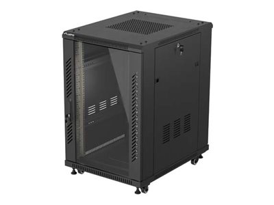 Lanberg 19" 18U gulvstående rackskab 600 x 800 mm med glasdør - sort, flat pack