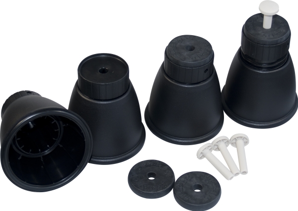 ENTRADE 4 stk. Justerbare plastfødder, sort, plastnitte til varmepumpe udedel.