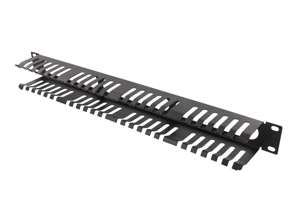 19" Cable Management, Metal, Finger Duct And Feedthrough, 1U, Black