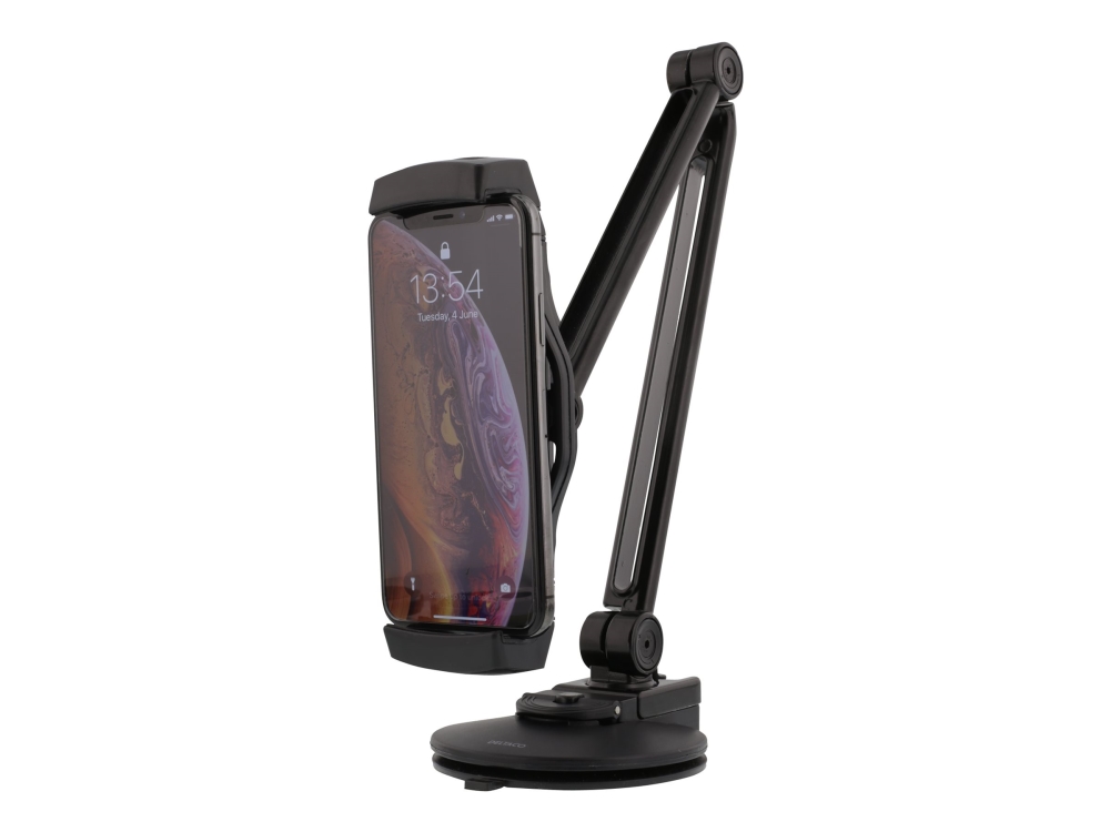 Deltacoimp Arm-252 - Monteringssæt (Drejelig Arm, Sugekop) - For Mobiltelefon/Tablet - Sort - Skærmstørrelse: 4"-12" - Skrivebordsmonterbar