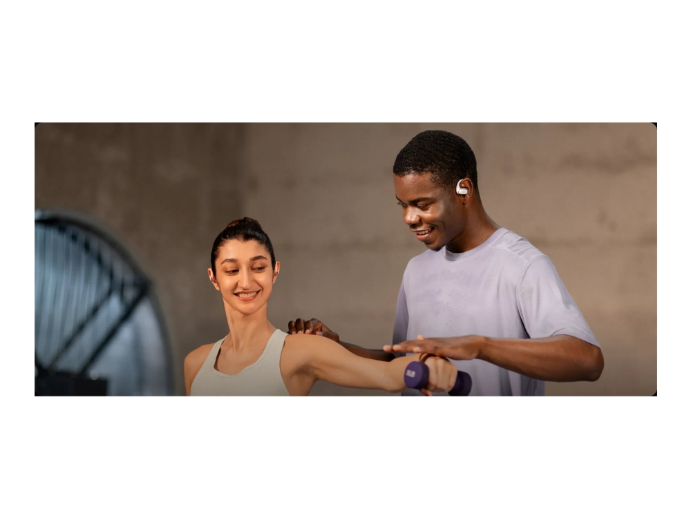 SHOKZ OpenFit Air - True wireless-hörlurar med mikrofon - öppet öra - montering över örat - Bluetooth - vit