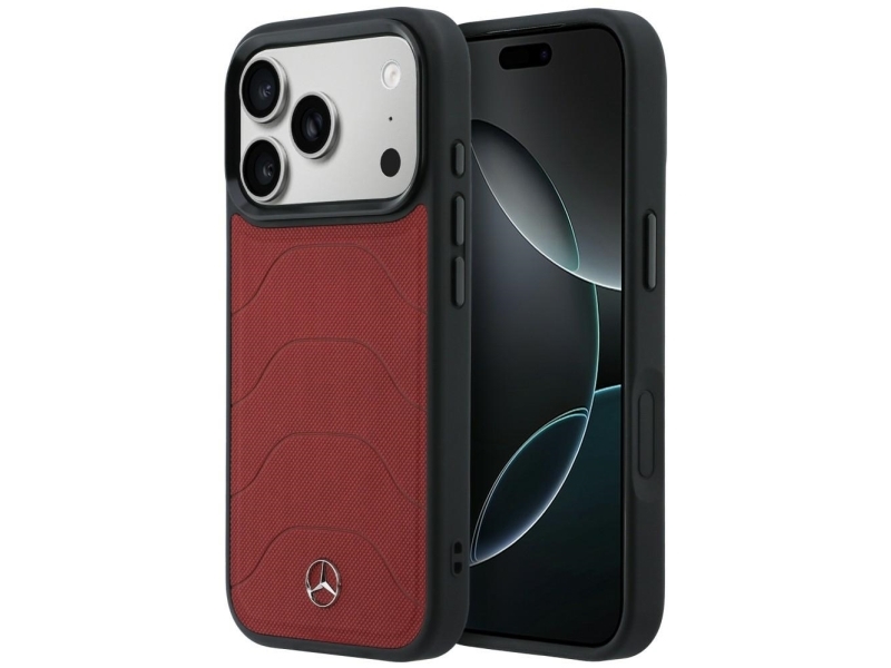 Mercedes Leather Mesh With Bow Line Magsafe Case For Iphone 17 Pro Max - Red