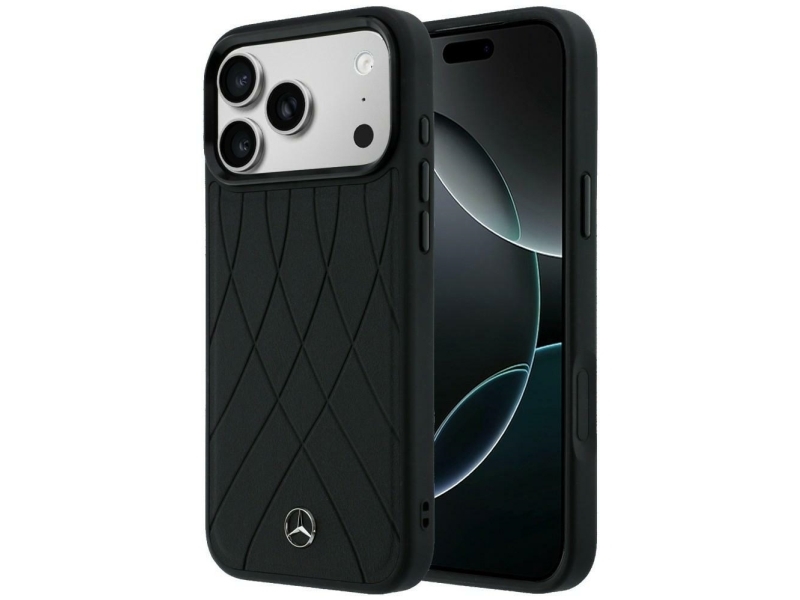Mercedes Leather With Crossed Lines Magsafe Case For Iphone 17 Pro - Black