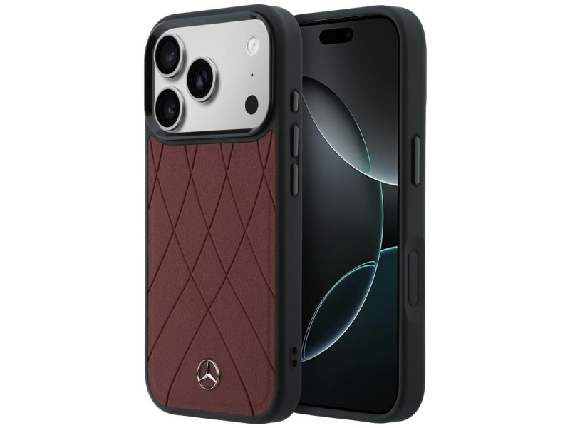 Mercedes Leather With Crossed Lines Magsafe Case For Iphone 17 Pro Max - Red