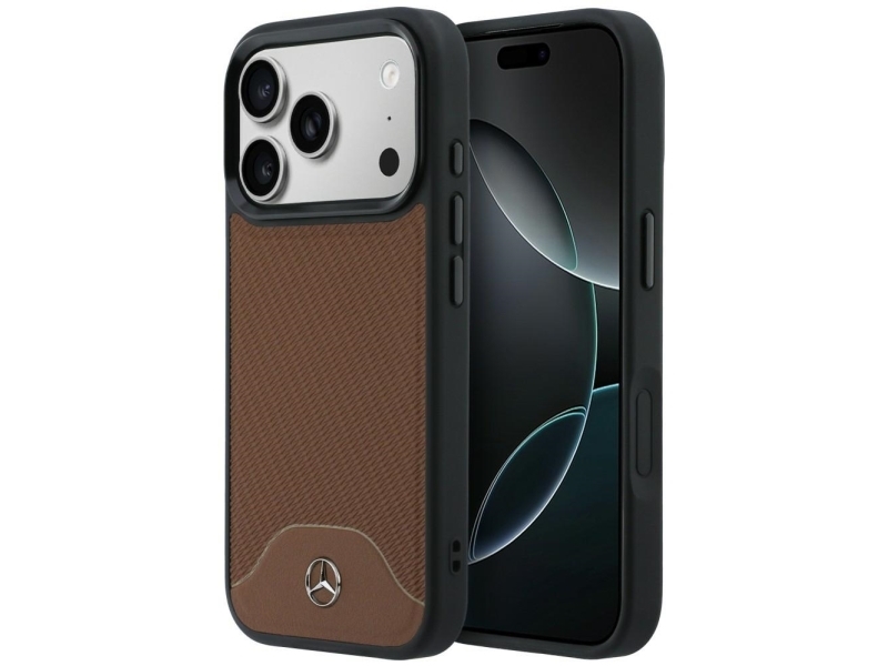 Mercedes Leather Wood Effect And Curve Magsafe Case For Iphone 17 Pro - Brown