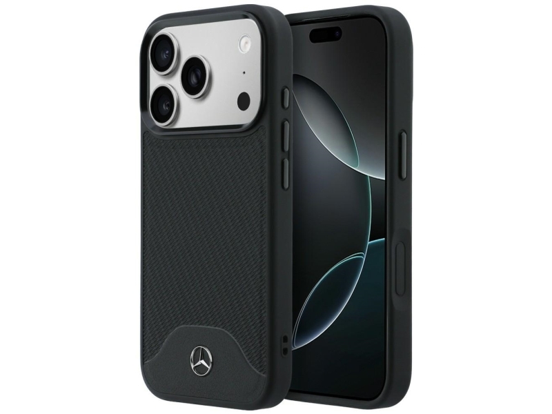 Mercedes Leather Wood Effect And Curve Magsafe Case For Iphone 17 Pro - Black