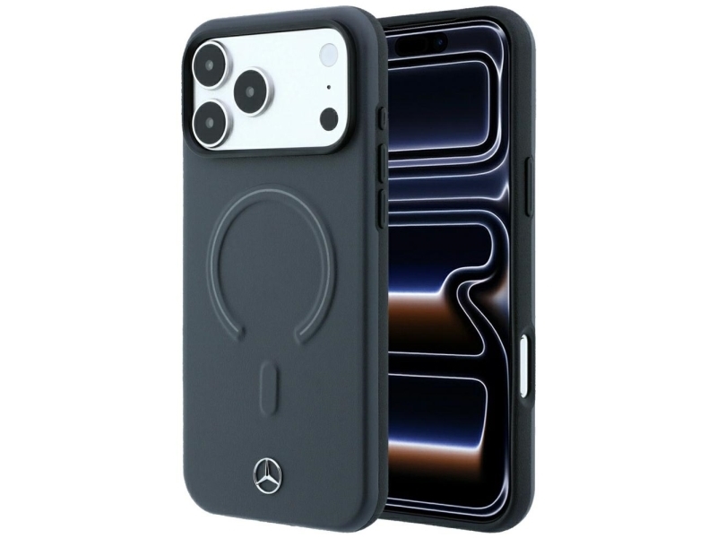 Mercedes Leather 3D MagSafe deklas, skirtas iPhone 18 Pro Max / 17 Pro Max – antracitas