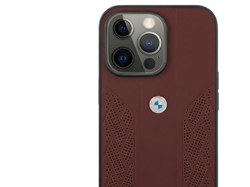 Bmw Læder Cover Med Kurvet Perforering Til Iphone 13 Pro / Iphone 13 - Rød