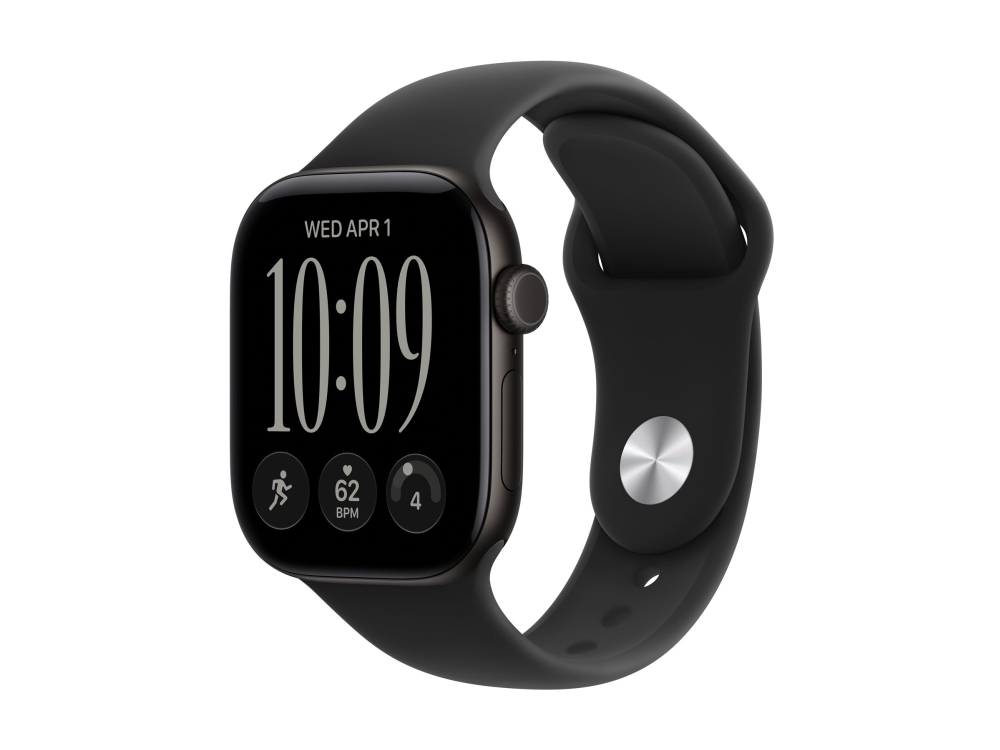 Apple Watch Series 12 (GPS) - 42 mm - svart aluminium - smart klocka med sportband - gummi - svart - band: M/L - 64 GB - Bluetooth, Wi-Fi 4, UWB - 32.2 g