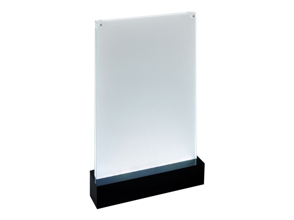 sigel LED-Tischaufsteller luminous, Acryl, DIN A4 glasklar/schwarz, beidseitige PrA¤sentation, integrierte LEDs