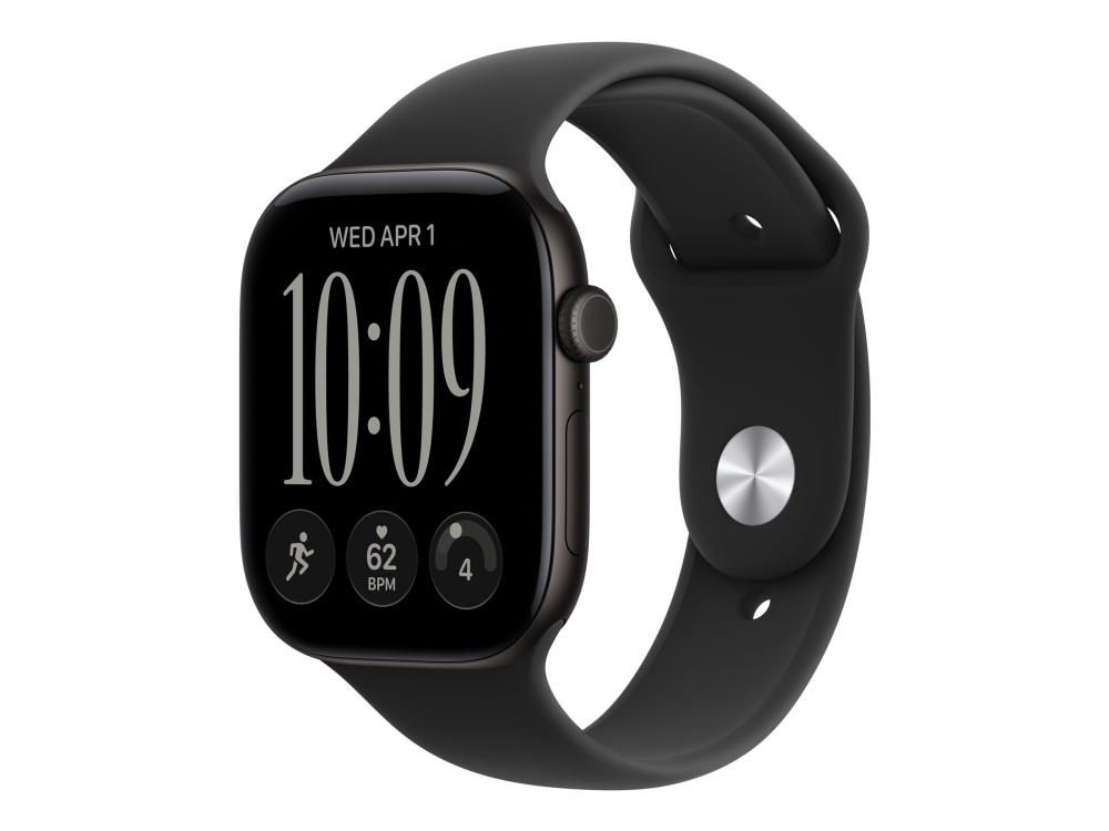 Apple Watch Series 12 (GPS + Cellular) - 46 mm - svart aluminium - smart klocka med sportband - gummi - svart - band: S/M - 64 GB - Bluetooth, LTE, Wi-Fi 4, UWB - 5G - 38.6 g