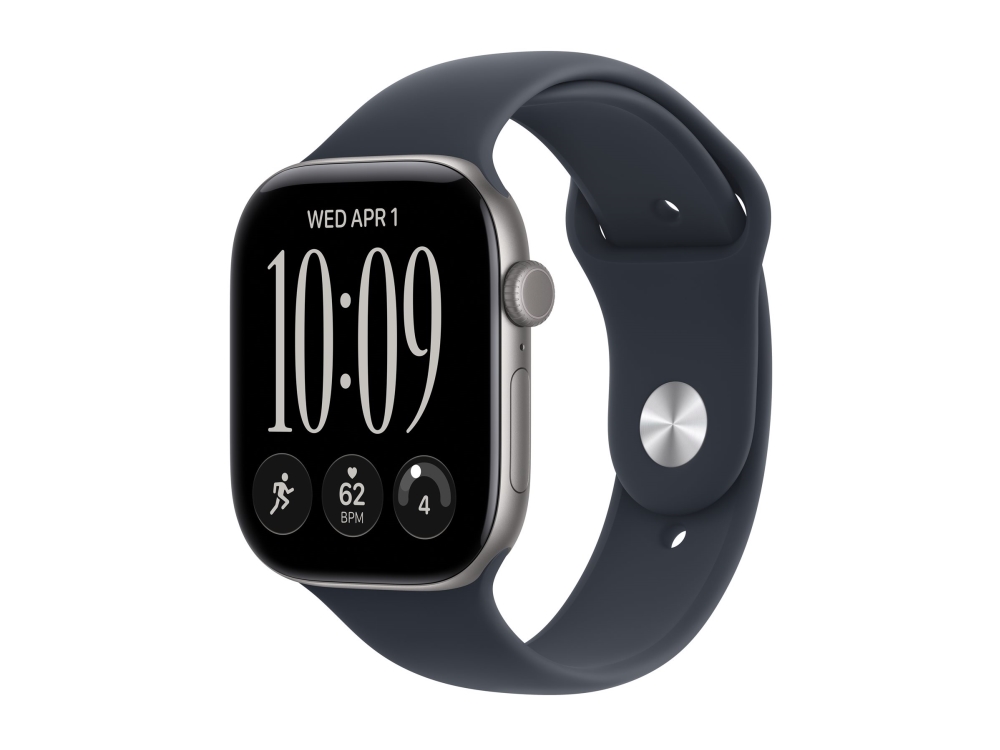 Apple Watch Series 12 (GPS) - 46 mm - rymdgr&aring; aluminium - smart klocka med sportband - gummi - marinbl&aring; - band: M/L - 64 GB - Bluetooth, Wi-Fi 4, UWB - 39.5 g