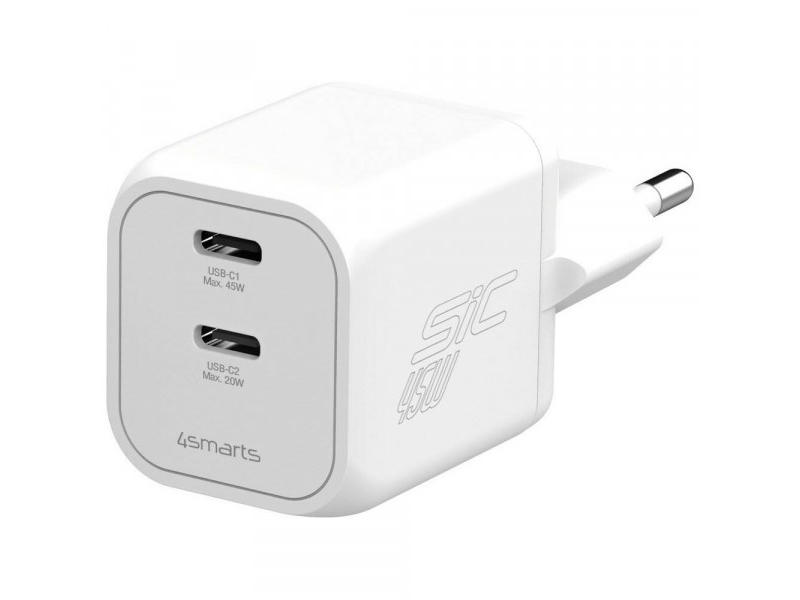 4smarts PDPlug SiCDual 45 W netoplader med 2 x USB-C, hvid