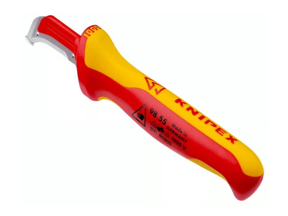 KNIPEX 98 55 SB universalkniv 180 mm 1000 V med fast blad - rød/gul