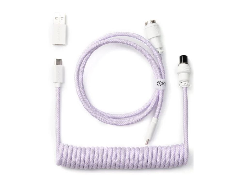 Keychron Spiralformet Aviator USB 8K kabel med lige stik (Light Purple) - Tastaturkabel - Lilla