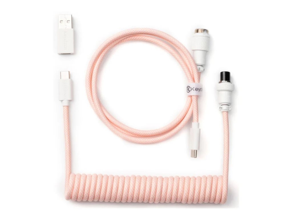 Keychron Spiralformet Aviator USB 8K kabel med lige stik (Light Pink) - Tastaturkabel - Pink