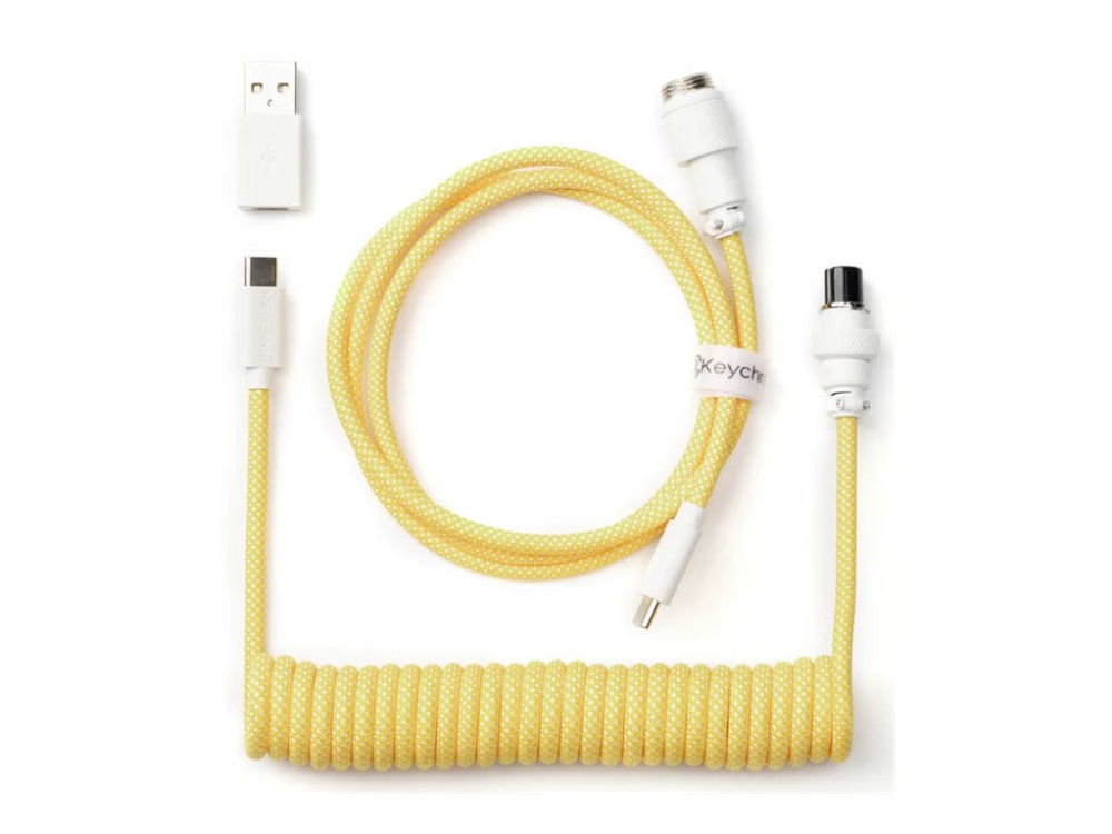 Keychron Spiralformet Aviator USB 8K kabel med lige stik (Yellow) - Tastaturkabel - Gul