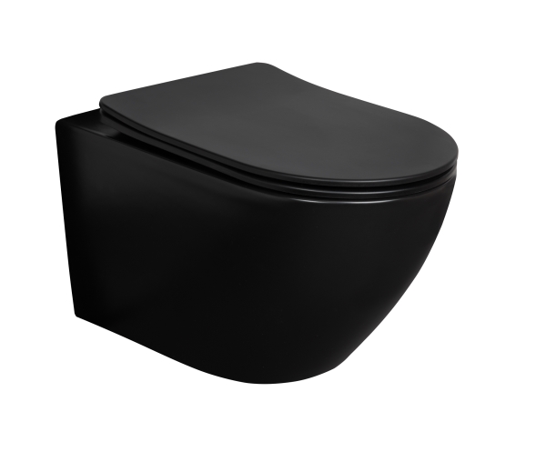 BLUE LABEL Hav hængeskål med Soft Close toiletsæde og Spinflush skylleteknik - 530 x 360 mm x 180 mm boltafstand - Mat Sort