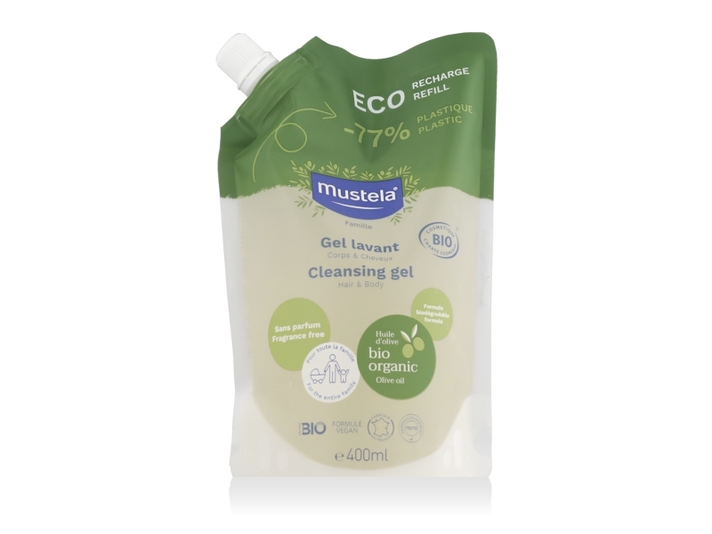 Mustela olivenolie rensende brusegel til hår og krop 400 ml