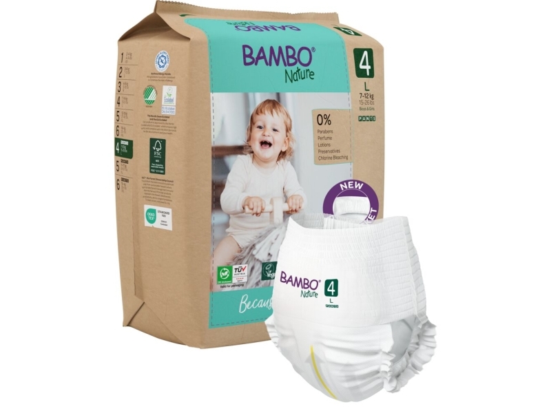 Børneble, bukseble, miljømærket, Bambo Nature Pants, 4, papirspose, paper bag - (5 stk.)