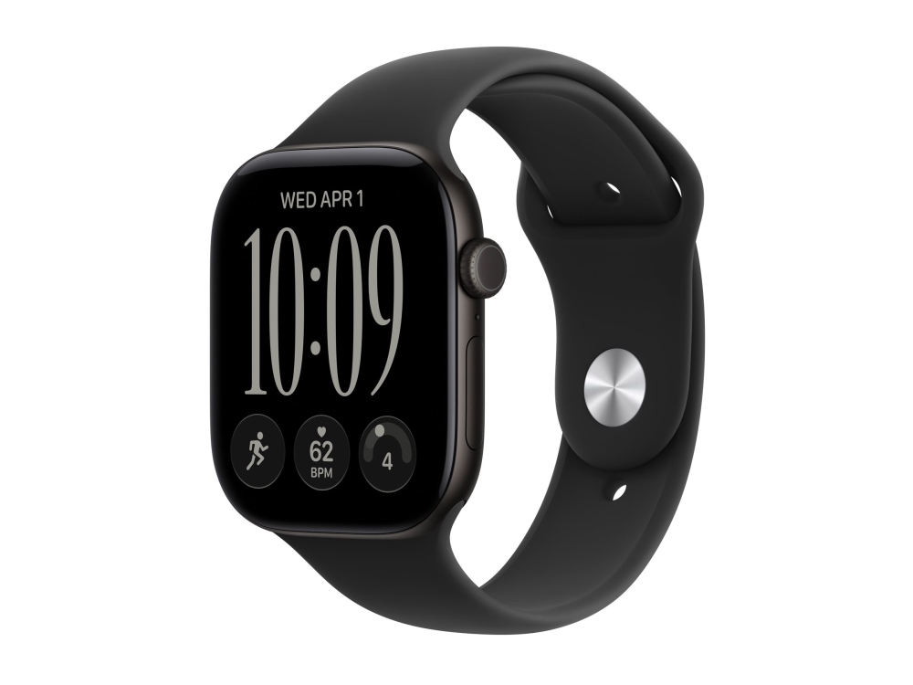 Apple Watch Series 12 (GPS) - 46 mm - svart aluminium - smart klocka med sportband - gummi - svart - band: S/M - 64 GB - Bluetooth, Wi-Fi 4, UWB - 39.5 g