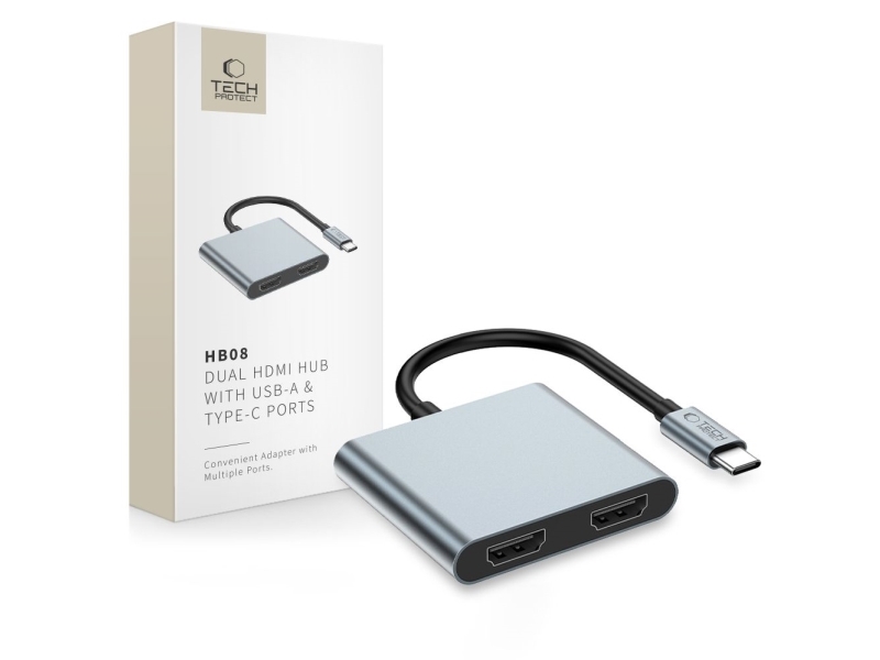 Tech-Protect Hb08 4-I-1 Usb-C-Hub 2X Hdmi 4K 60 Hz, Space Grey