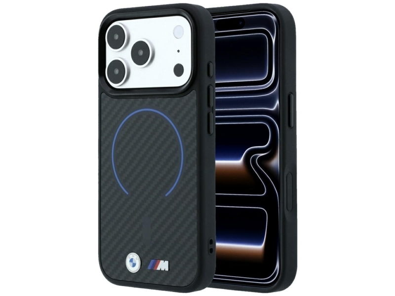 Etui Bmw M Kevlar Blue Print Ring Metallogo Magsafe Do Iphone 18 Pro Max / 17 Pro Max Czarny