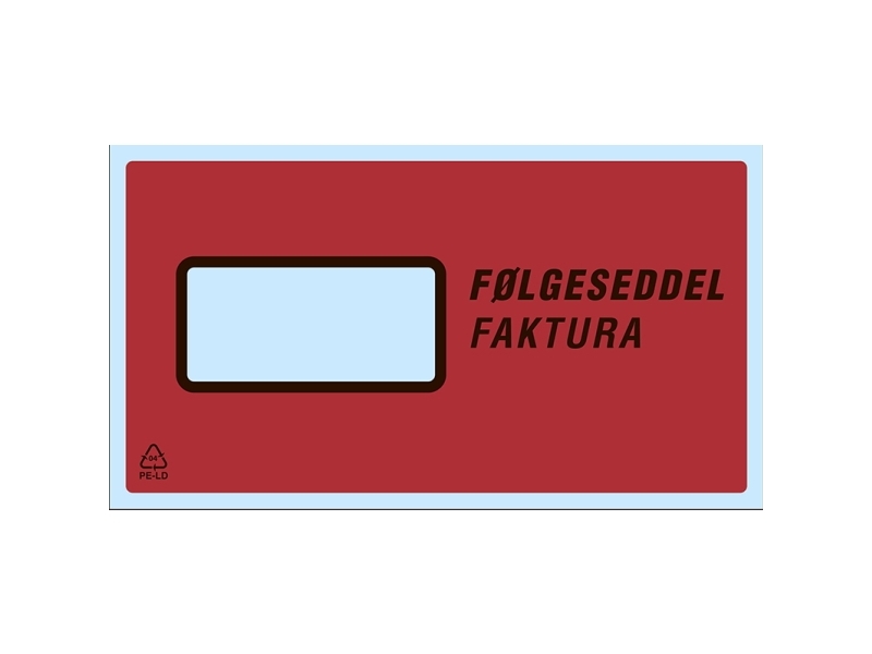 Følgeseddellomme, LD, 235 x 130 mm transparent red-black printed Packing list genanvendt LDPE, Æske