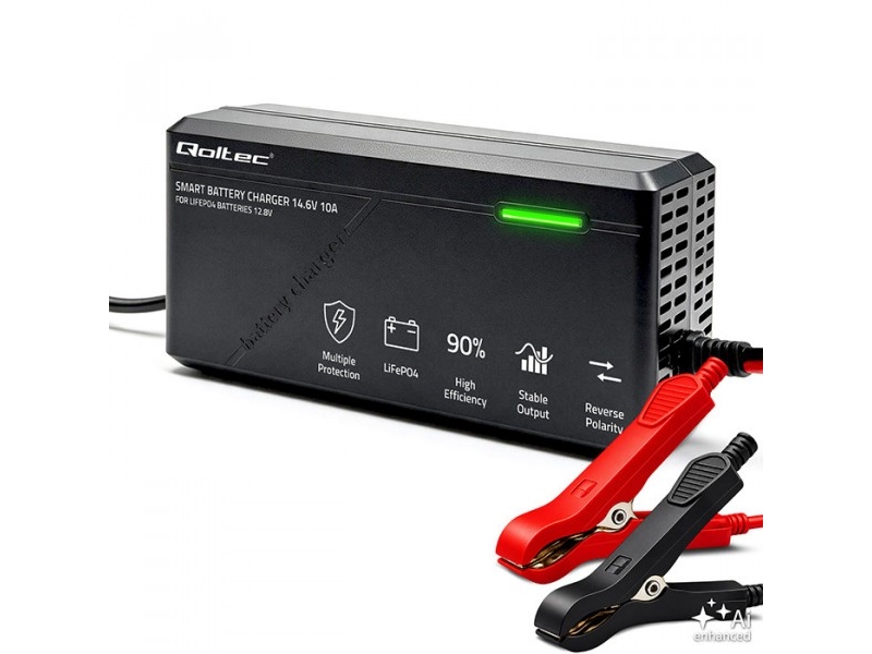 Qoltec Specialoplader til LiFePO4-batteri 12 V | 10 A | PF 0,9 | LED | Intelligent opladning