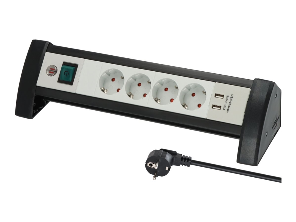 Brennenstuhl Premium Office Line - Stikdåse - With Switch, With 1.8 M Cable, 2 X Usb, Max 3100 Ma - Output-Stikforbindelser: 4 - 1.8 M Ledning - Sort