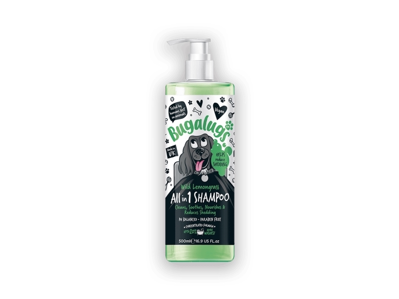 Bugalugs Alt-i-en Shampoo med fældningskontrol og duft af Wild Lemongrass (500ml)