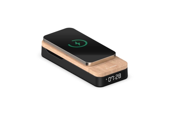 Thomson Alarm-Clock + Foldable 3-In-1 Charger Android/Apple Compatible Wood/Black