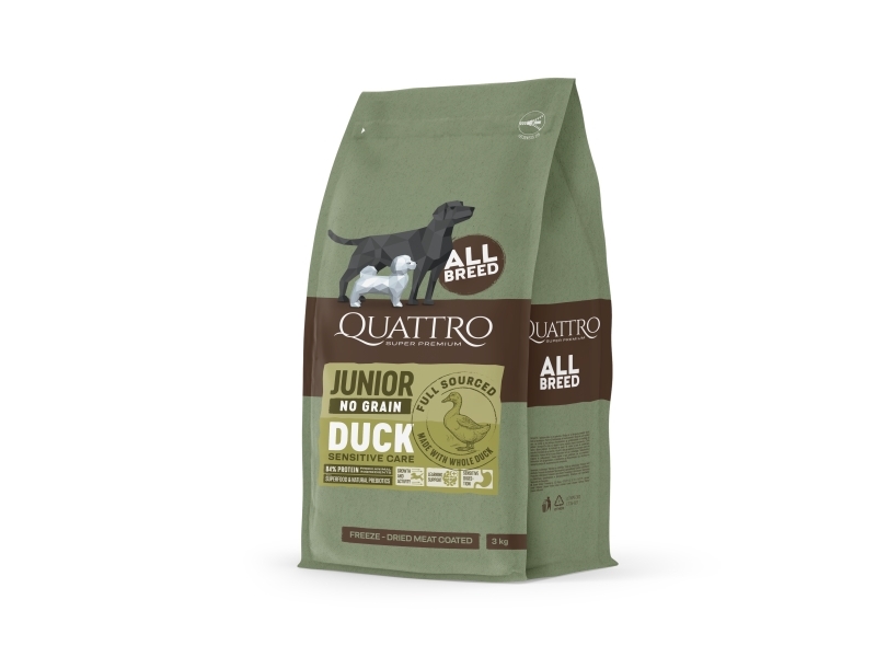 Quattro Super Premium No Grain All Breed Junior, Duck 3Kg