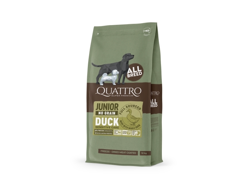 Quattro Super Premium No Grain All Breed Junior, Duck 12Kg