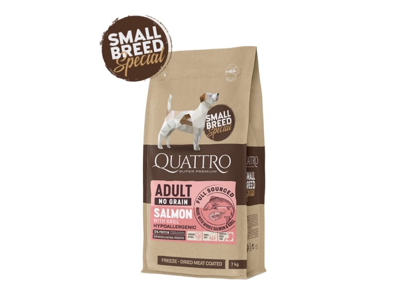 Quattro Super Premium No Grain Small Breed Adult, Salmon & Krill 7Kg