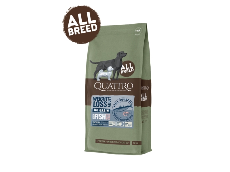 Quattro Super Premium No Grain All Breed Adult Weight Loss, White Fish & Krill 12Kg