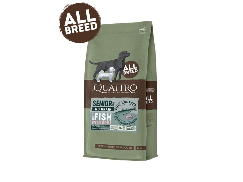 Quattro Super Premium No Grain All Breed Senior/Diet White Fish & Krill 3Kg