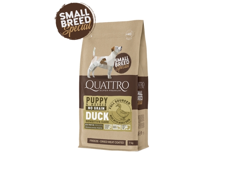 Quattro Super Premium No Grain Small Breed Puppy & Mother, Duck 1,5Kg