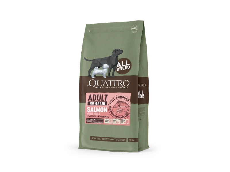 Quattro Super Premium No Grain All Breed, Salmon & Krill 3Kg