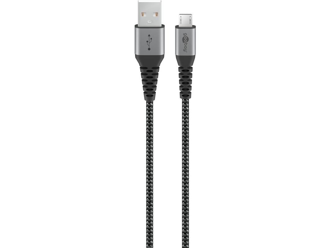 Goobay Micro-Usb Til Usb-A Tekstilkabel Med Metalstik (Space Grå/Sølv) 0,5 M