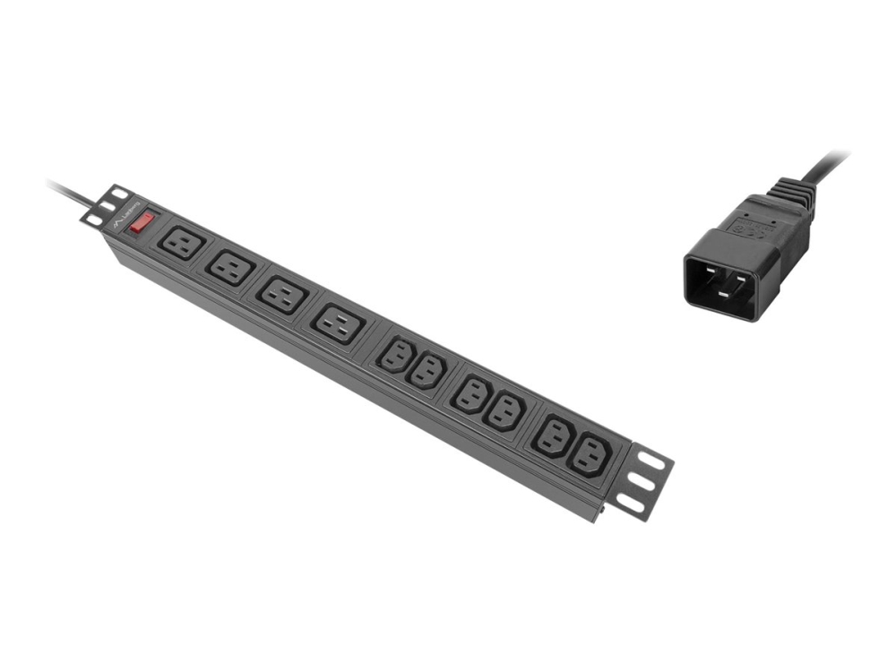 Lanberg - Strømfordelingsenhed (Rackversion) - 4000 Watt - Input: Iec 60320 C20 - Output-Stikforbindelser: 10 (4 X Iec 60320 C19, 6 X Iec 60320 C13)