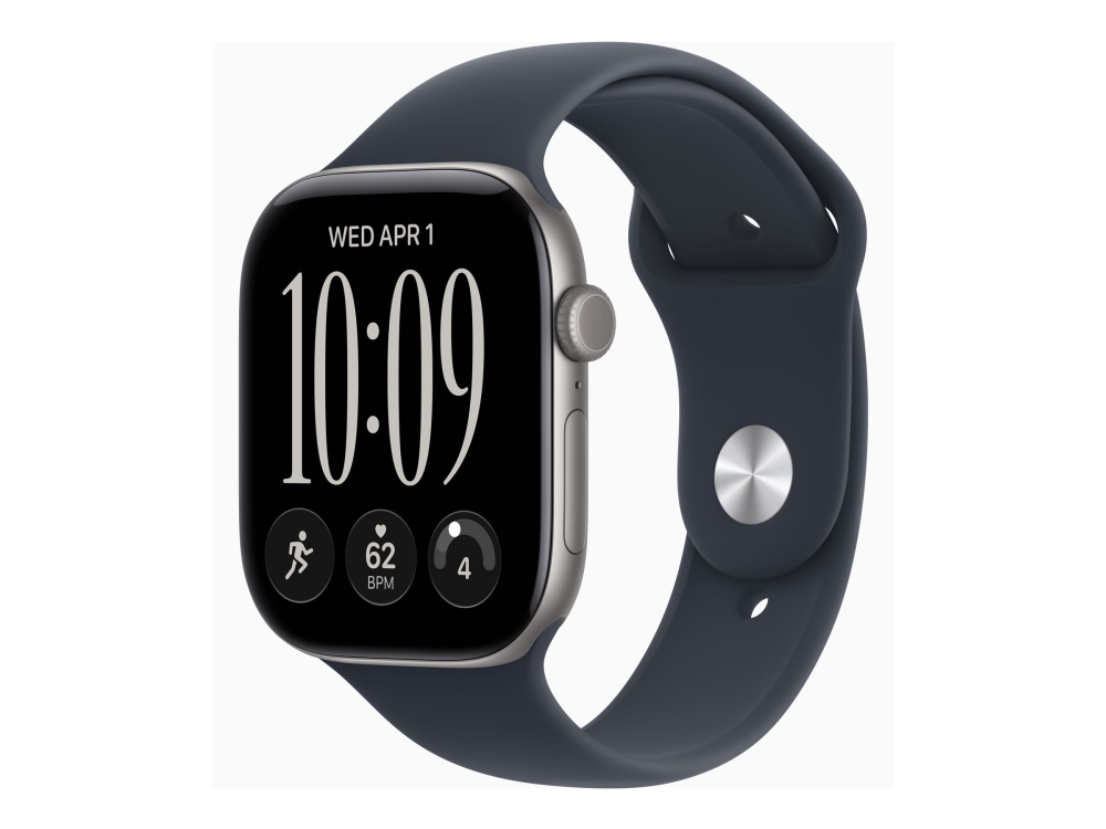 Apple Watch Series 12 (GPS + Cellular) - 46 mm - rymdgr&aring; aluminium - smart klocka med sportband - gummi - marinbl&aring; - band: S/M - 64 GB - Bluetooth, LTE, Wi-Fi 4, UWB - 5G - 38.6 g