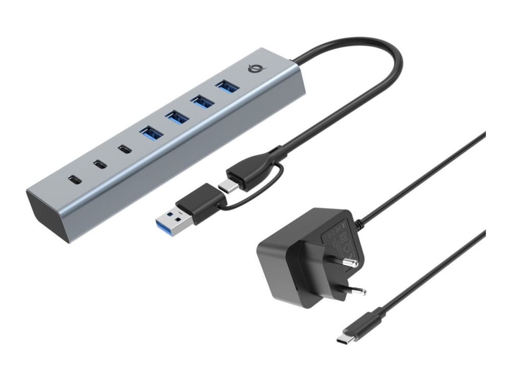 Conceptronic Hubbies20gp 7-Port Usb 3.2 Gen 1 Hub Mit Netzteil, 5Gbps, Usb-C X 3, Usb-A X 4, Usb 3.2 Gen 1 (3.1 Gen 1) Type-C, Usb 3.2 Gen 1 (3.1 Gen