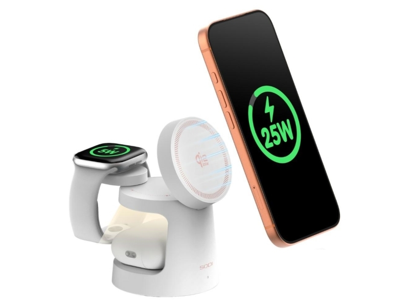 Sodi 3-In-1 Wireless Charger With Night Light 25W W108a - Baltas