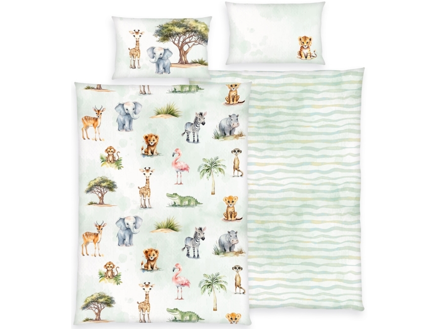 Safari-Babybettwäsche 100 X 135 Cm – Baumwolle – Green By Oeko-Tex