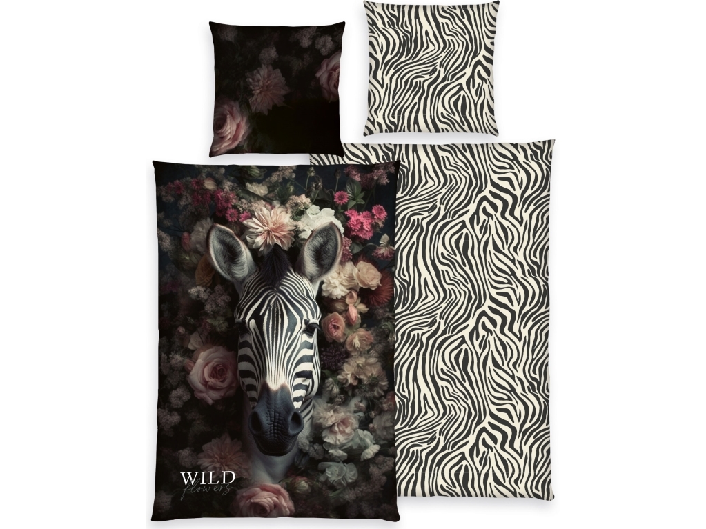 Wild Flowers Zebra Sengetøj ? 140 X 200 Cm - 100 Procent Bomuld