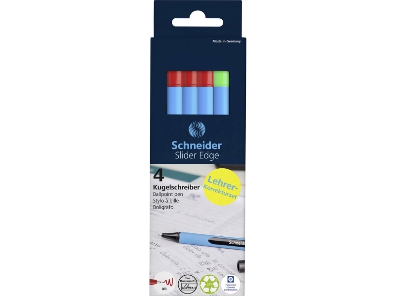 Schneider skriveredskaber 4 kuglepenne Slider Edge XB lærerkorrektionssæt blå skriftfarve ( 50-152272 )
