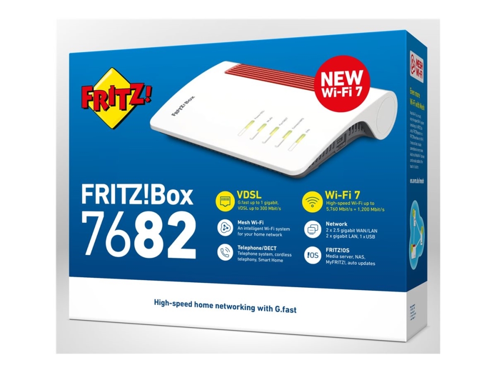 Box 7682, Wi-Fi 7 (802.11Be), Dual-Band (2,4 Ghz/5 Ghz), Ethernet/Lan, Vdsl, Weiß, Tabletop-Router