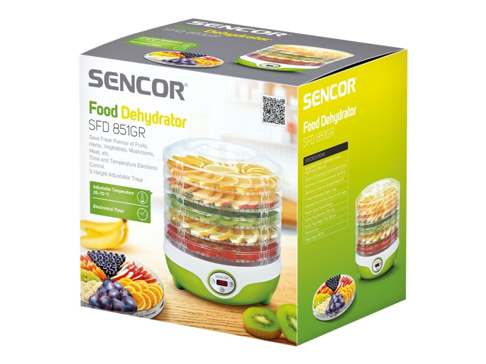 Sencor SFD 851GR fødevaredehydrator 240 W - lysegrøn/transparant